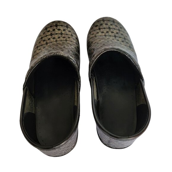 Dansko Patent Leather Clogs Metallic Silver & Black Mules Slip-Ons Size 38 - Picture 5 of 10
